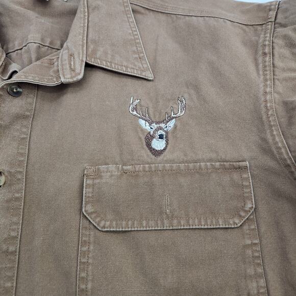 Cabela's XL Tall Stonewash Canvas button up Deer embroidered 100% cotton shirt - Picture 2 of 9